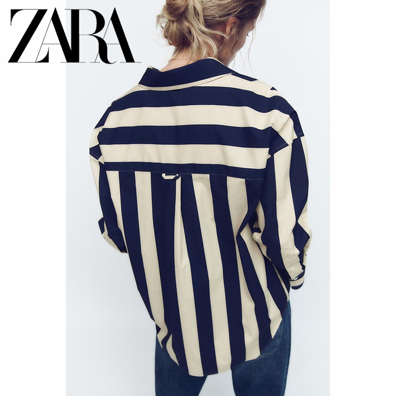 Zara Áo Sơ Mi Dáng Rộng Hoa Văn Kẻ Sọc Thời Trang Mùa Thu Đông Dành Cho Nữ