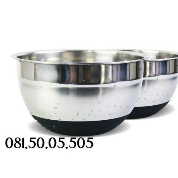 Âu tô trộn bột, âu đánh kem cheese inox đế silicon trống trượt 22cm cao 10cm Loại Dày -Dụng cụ pha chế Tony