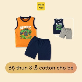 Bộ Sát Nách Bé Trai In Hình Xe Monster Cực Ngầu, Thun Cotton Mềm Mịn Co Giãn Cho Bé Đến 55Kg Mặc Hè Thoáng Mát