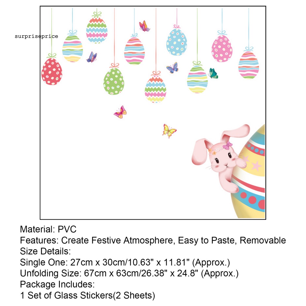 Set 2 Tấm Sticker PVC Dán Cửa Sổ Chống Tĩnh Điện Họa Tiết Thỏ Hoạt Hình Phục Sinh