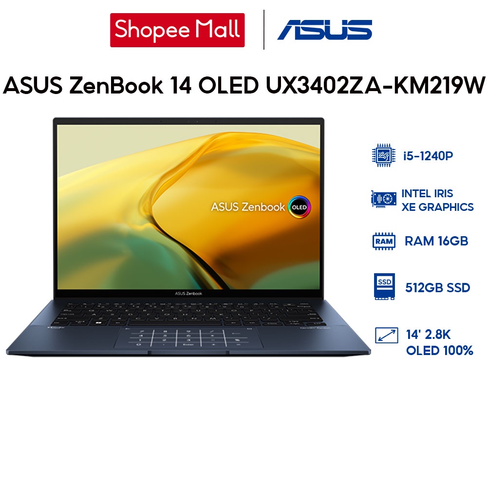 [Nhập ELGAMEFEB giảm 10%] Laptop ASUS ZenBook 14 OLED UX3402ZA-KM219W i5-1240P | 16GB | 512GB |14' 2.8K OLED 100%