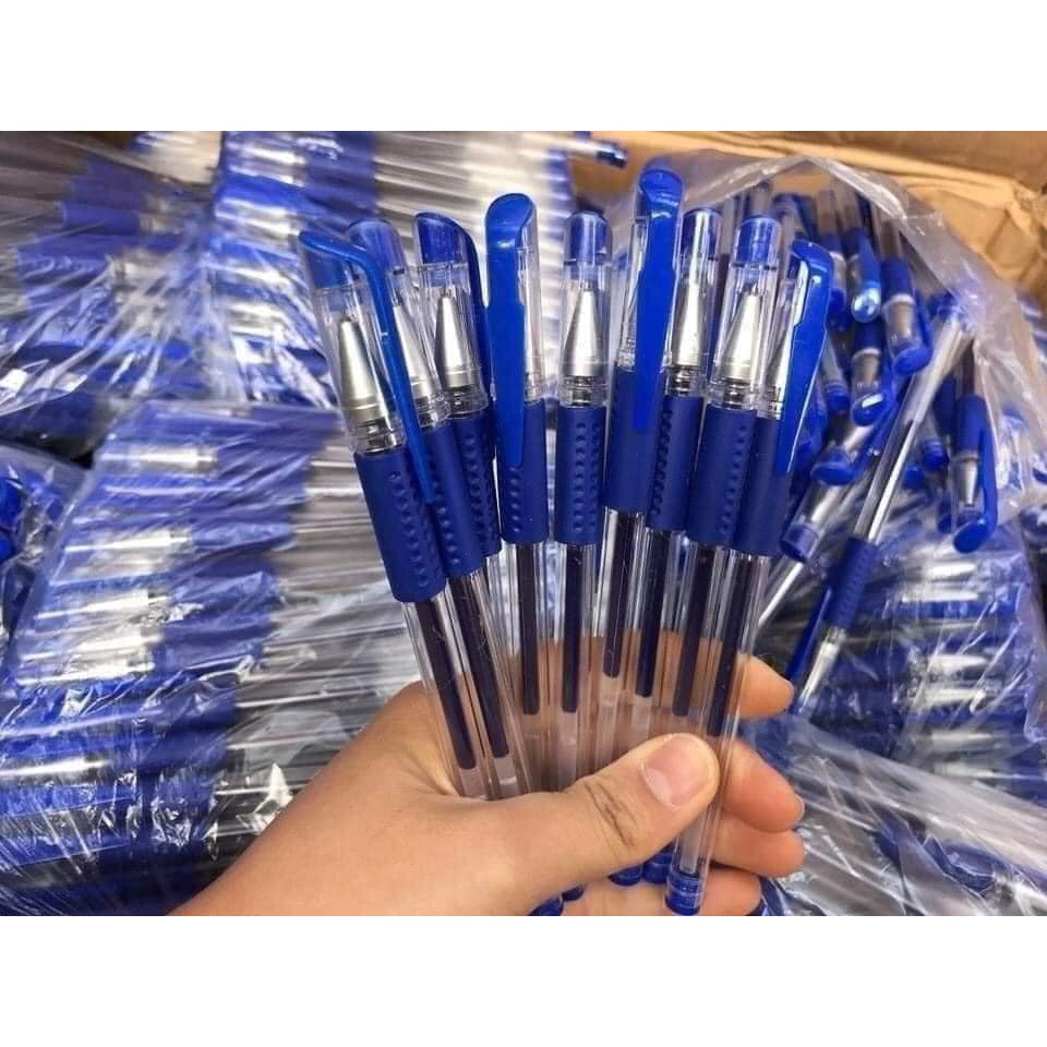 Sét 50 bút bi nước văn phòng 0,5mm mực đều nét chữ đẹp đủ màu TÍM, ĐEN, ĐỎ XANH