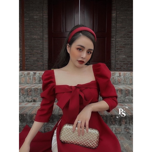 Áo dài nơ ngực tay lửng