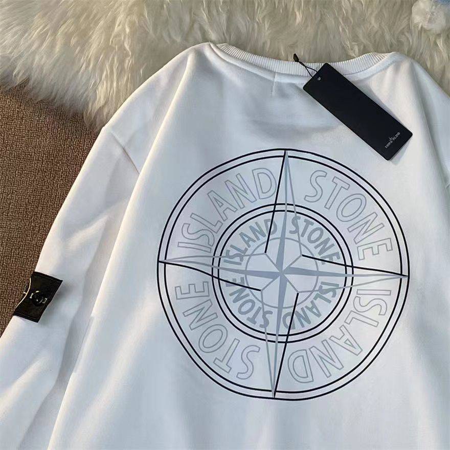 Essentials Stone Island Áo Nỉ Chui Đầu Cổ Tròn Thêu Huy Hiệu La Bàn Đường Phố Mỹ Cho Nam Nữ