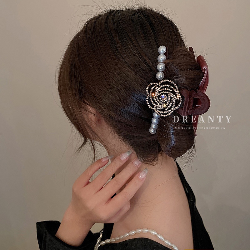 Kẹp Tóc Hình Nơ Đính Ngọc Trai Thời Trang Thu Đông Phong Cách Pháp Cổ Điển