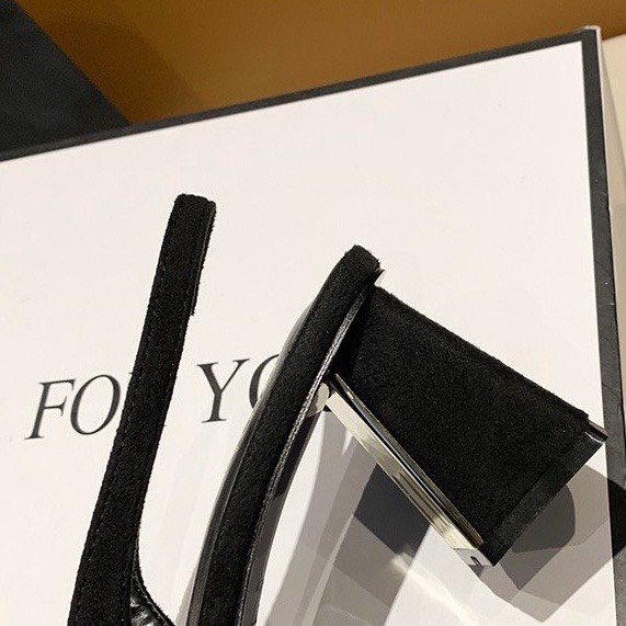 Giày Mules mũi nhọn da lộn quai chun đế tráng gương công sở