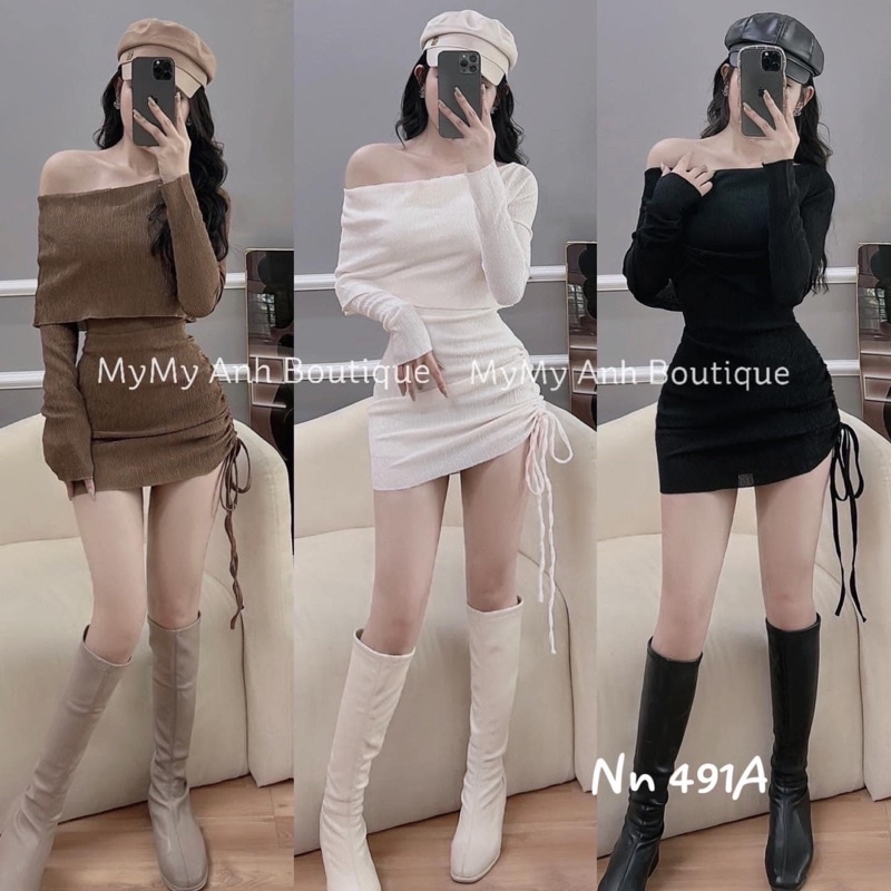 Hỏa tốc Váy body Nhún eo trễ vai Sexy pha cá tính