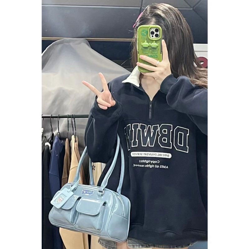 Mischa Túi Đeo Vai Da PU Sức Chứa Lớn Màu Trơn Phong Cách retro Đơn Giản Dễ Phối Đồ