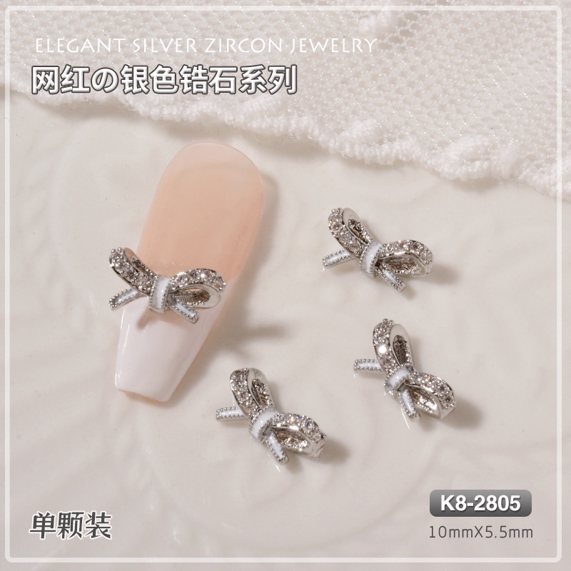 CHARM CAO CẤP Charm nơ đính đá Zircon sang trọng, charm nơ trang trí móng tay nghệ thuật, phụ kiện nail salon