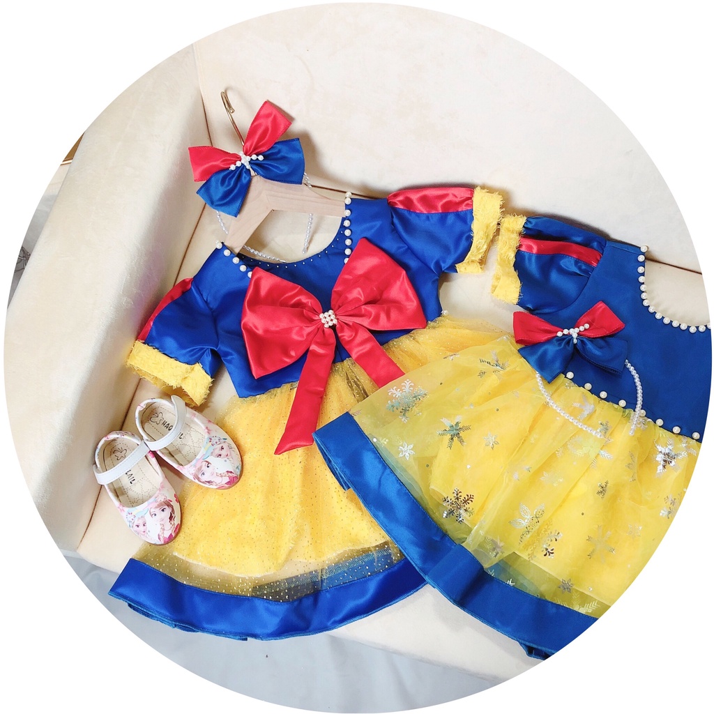 Váy bạch tuyết bé gái kèm cài tóc D291 - đầm bạch tuyết cho bé 2 - 6 tuổi gồm khăn choàng