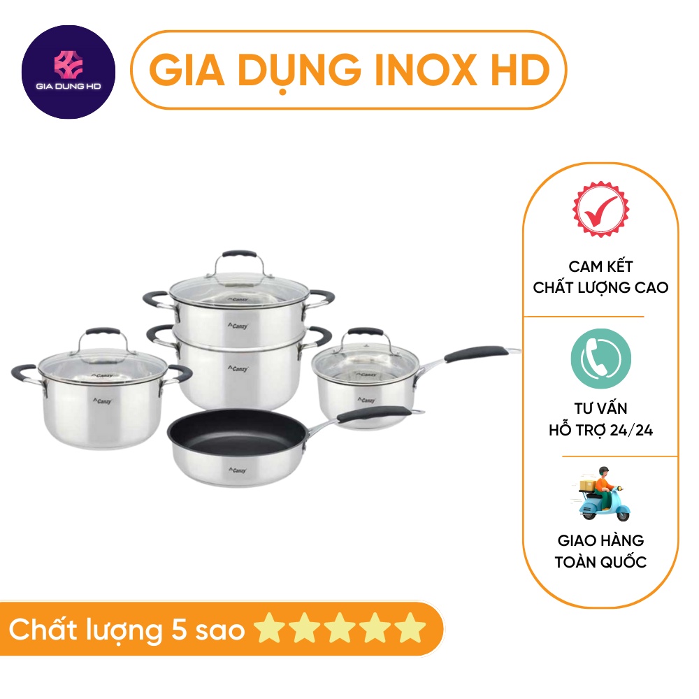 Bộ nồi bếp từ 💥 HÀNG CAO CẤP 💥 Bộ nồi dành cho bếp từ Canzy 4 món CZ899 có thêm xửng hấp tiện lợi