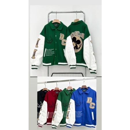 Áo khoác bomber nữ, áo varsity jacket nam nữ form rộng màu xanh lá chất nỉ dạ đẹp thời trang