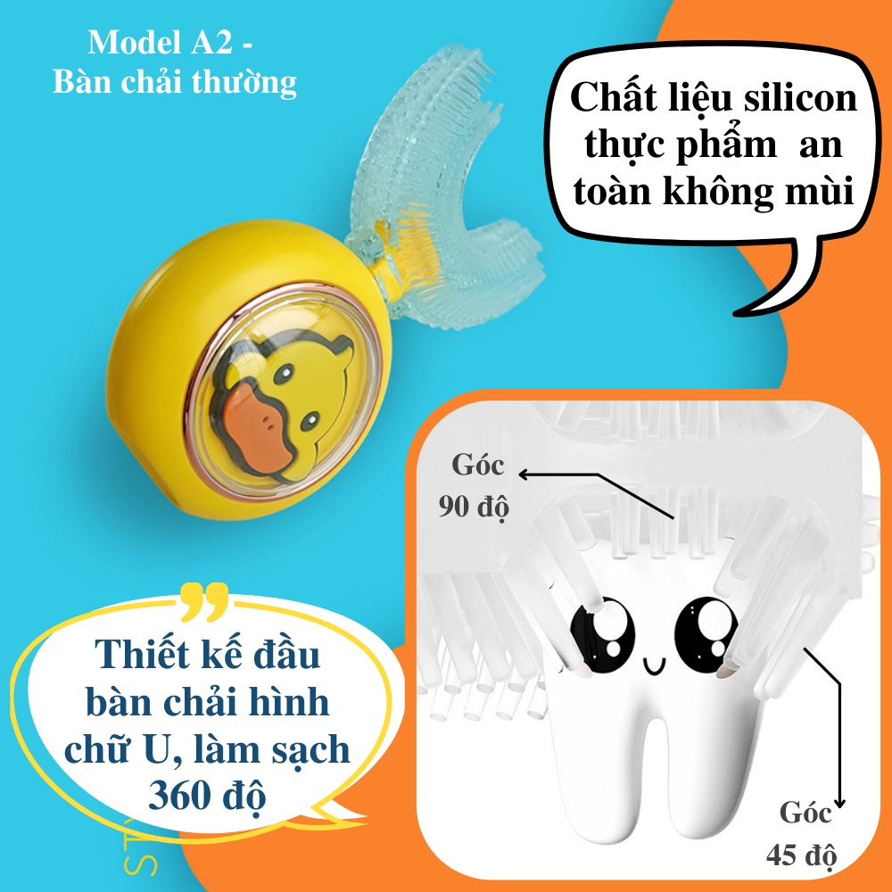 Bàn chải đánh răng điện chữ U cho bé CTFAST A3, độ tuôi từ 2-12, giúp bé vệ sinh răng miệng -Tặng kem đánh răng