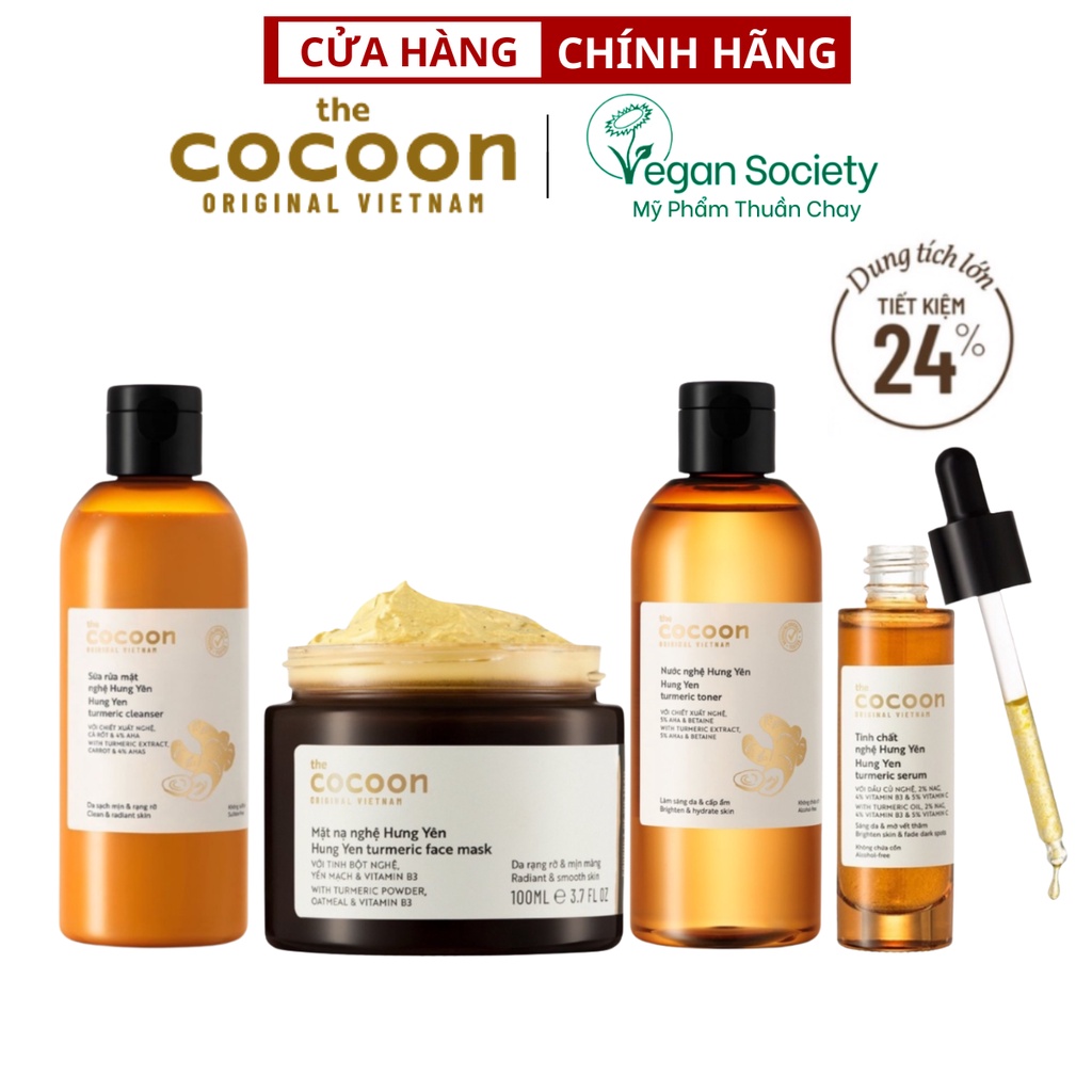 Bộ 4 sản phẩm nghệ cocoon Việt Nam: Sữa rửa mặt nghệ 310ml + Mặt nạ nghệ 100ml + Toner nghệ 310ml + tinh chất nghệ 30ml