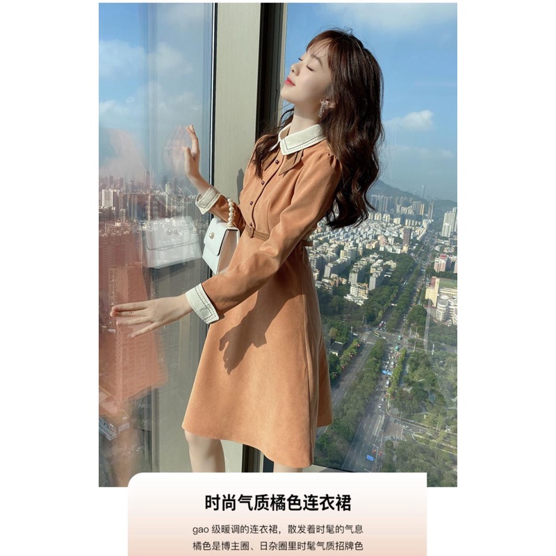 Đầm polo Màu Cam Trơn Cổ Điển Thời Trang Xuân Thu 2022 Phong Cách Phương Tây