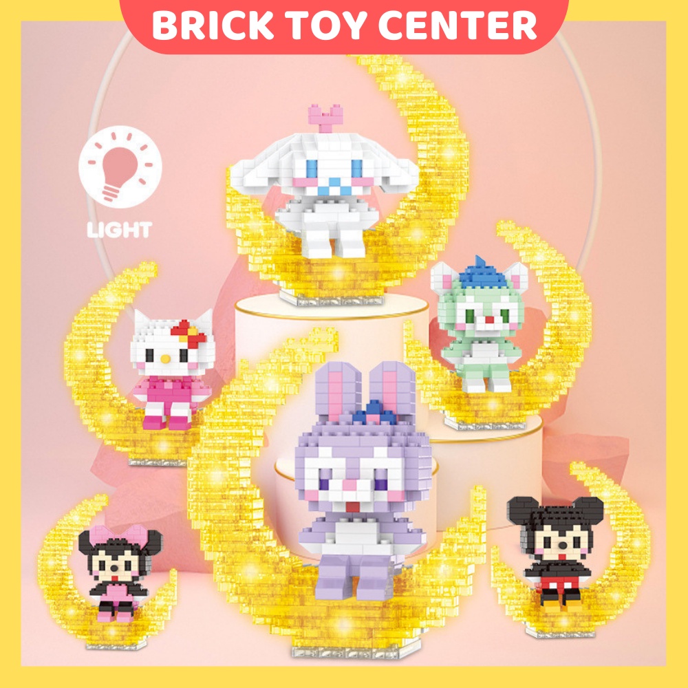 Đồ chơi lắp ghép giá rẻ mô hình nhân vật hoạt hình Disney dễ thường trên mặt trăng có đèn phát sáng