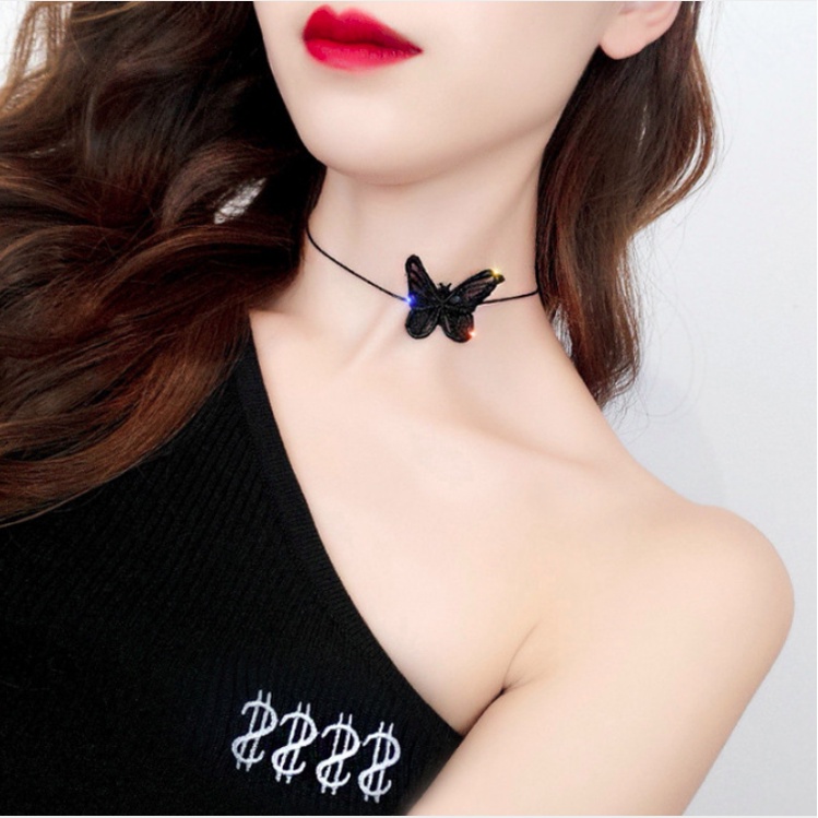 Vòng cổ dây chuyền choker nữ vải ren mặt hồ điệp nhiều màu phong cách hàn quốc cá tính