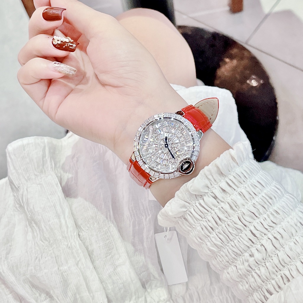 Đồng Hồ Nữ X-cer B0630 Dây Da Đỏ Silver 36mm