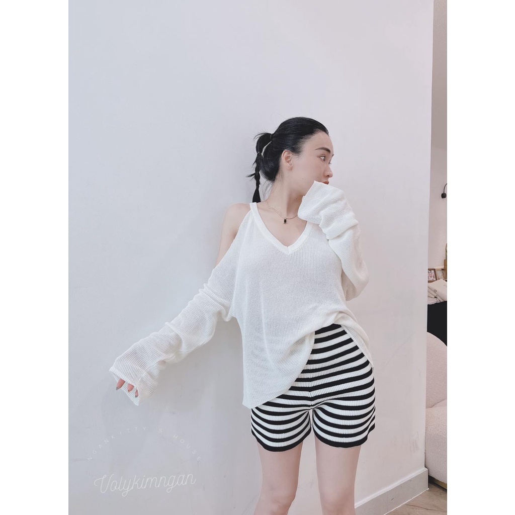 Áo khoét vai len tay dài