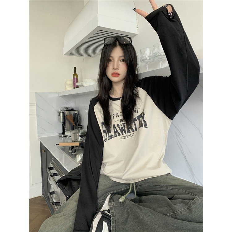 Áo Thun Dài Tay Dáng Rộng Phong Cách retro Mỹ Màu Sắc Thời Trang Cho Nữ