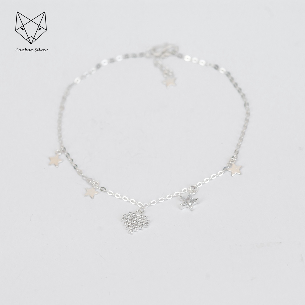 Lắc Tay Lắc Chân Bạc Cao Cấp Caobac Silver Thiết Kế Tim Đinh Đá Sao Đá Sao Trơn Rơi Độc Đáo, Tinh Xảo Dành Tặng Cho Nữ