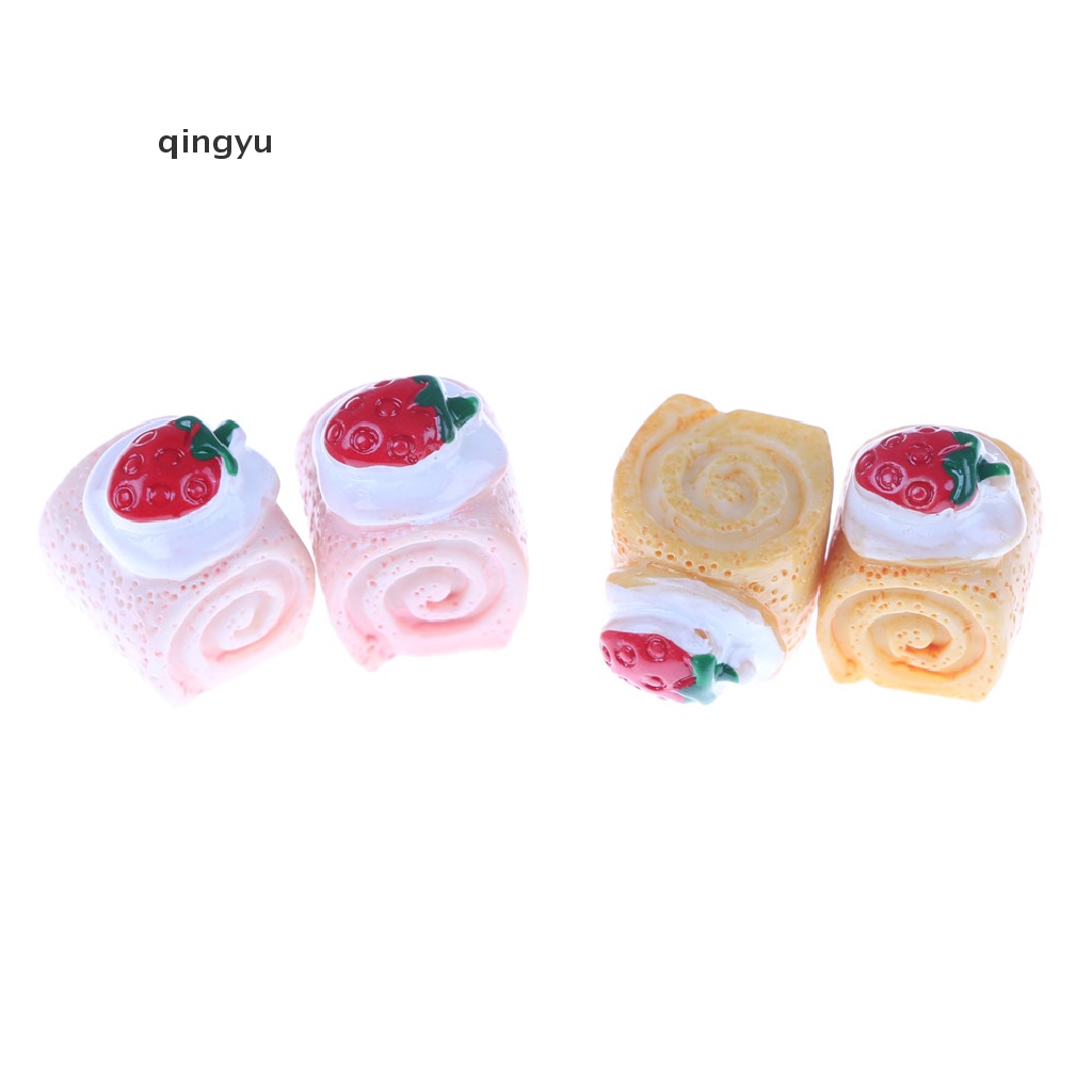 Bộ 5 Mô Hình Bánh Kem Dâu Bằng Nhựa Resin Trang Trí Điện Thoại Thu Nhỏ DIY