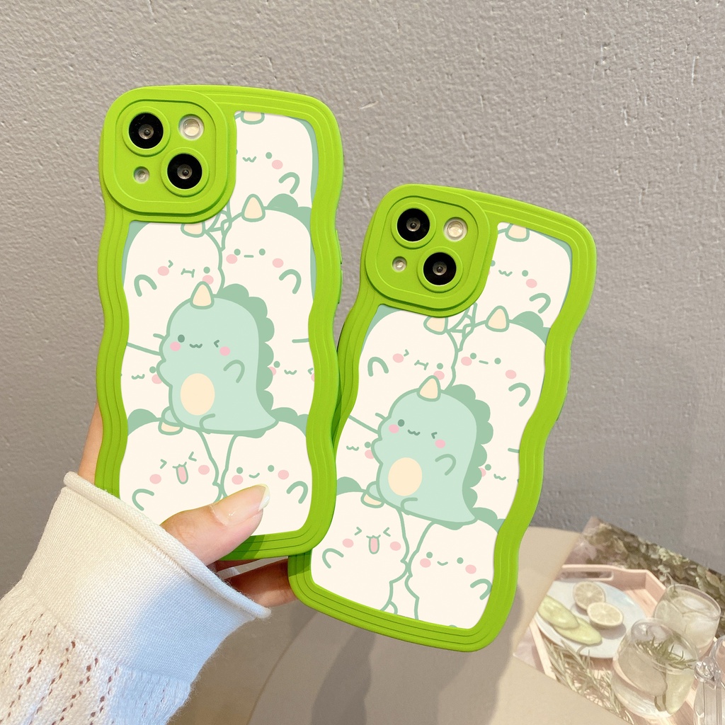 Ốp Điện Thoại Màu Xanh Lá Cây Họa Tiết Khủng Long Cho iPhone 14 11 7 / 8plus 6plus 13Pro 12Promax 8 13 12Pro XR X XSMax SE 2020 14plus