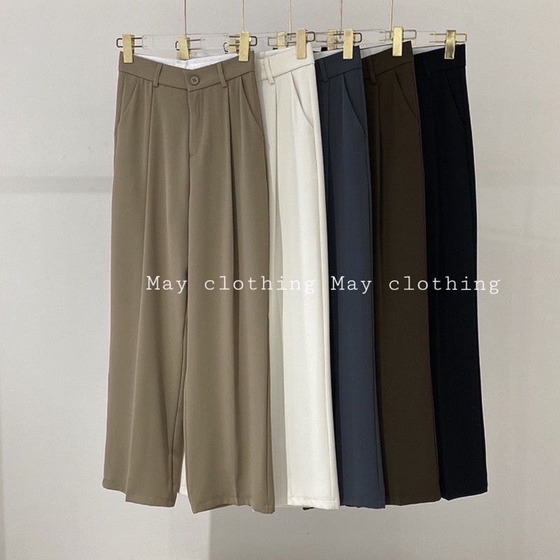 Quần suông ống rộng Quần âu tây suông nữ công sở dáng dài lưng cao Hàng QC cao cấp Yzj 218 cúc giữa