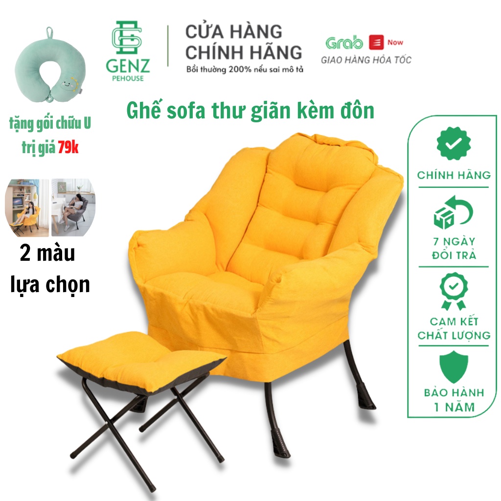 Ghế sofa tựa lưng thư giãn kèm đôn đệm ngồi êm ái khung sắt chắc chắc chịu tải trọng lên đến 300kg GENZ PEHOUSE