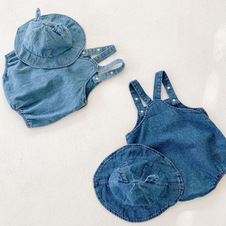 Jumpsuit Denim + Mũ Cho Bé