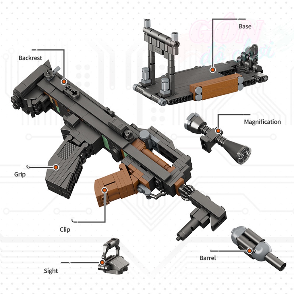 Mô hình lắp ráp đồ chơi súng 3d mini bộ xếp hình súng quân đội cho bé trẻ em thông minh Gôn đồ chơi