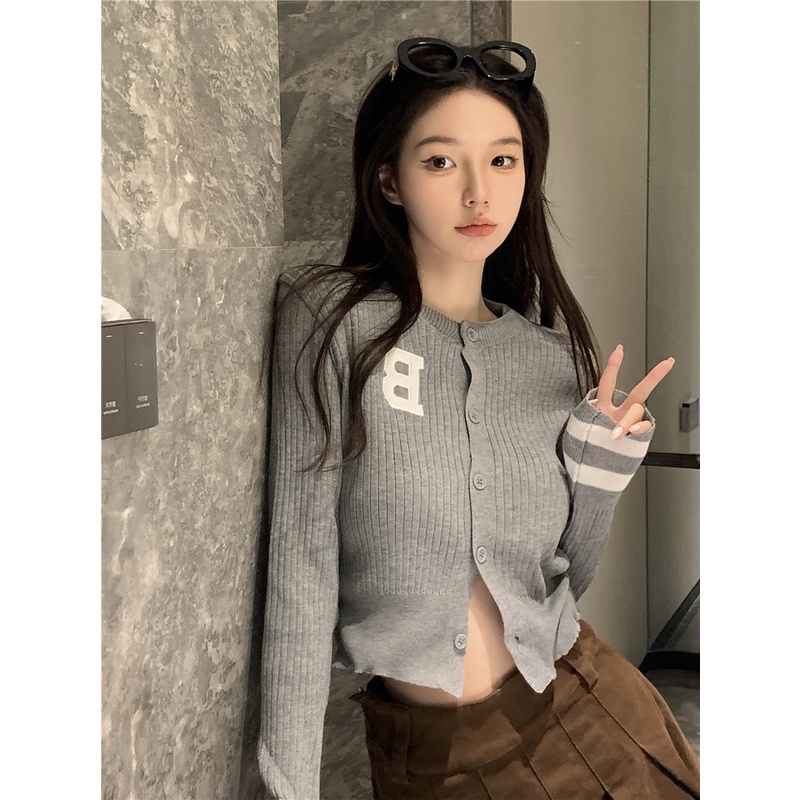 QKOOLE Áo khoác len cardigan  tay dài cổ tròn thời trang Hàn Quốc cho nữ