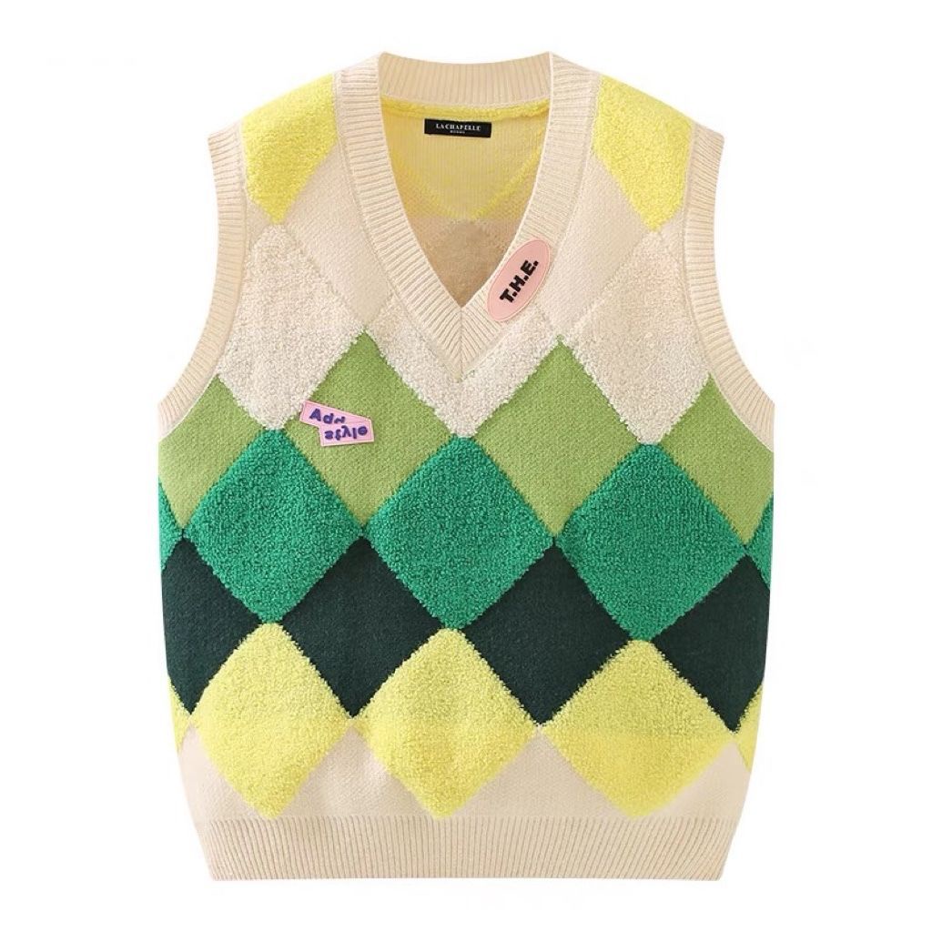 Áo Dệt Kim Sát Nách Dáng Rộng Họa Tiết Hình Thoi Thời Trang Hàn Quốc Cho Nữ