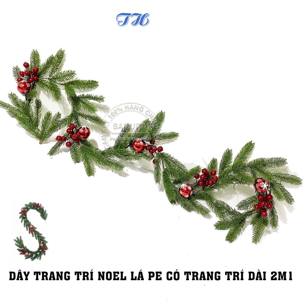 Dây trang trí giáng sinh LÁ PE CÓ TRANG TRÍ DÀI 2M1 - dây lá thông kết lá dày - phụ kiện trang trí giánh sinh