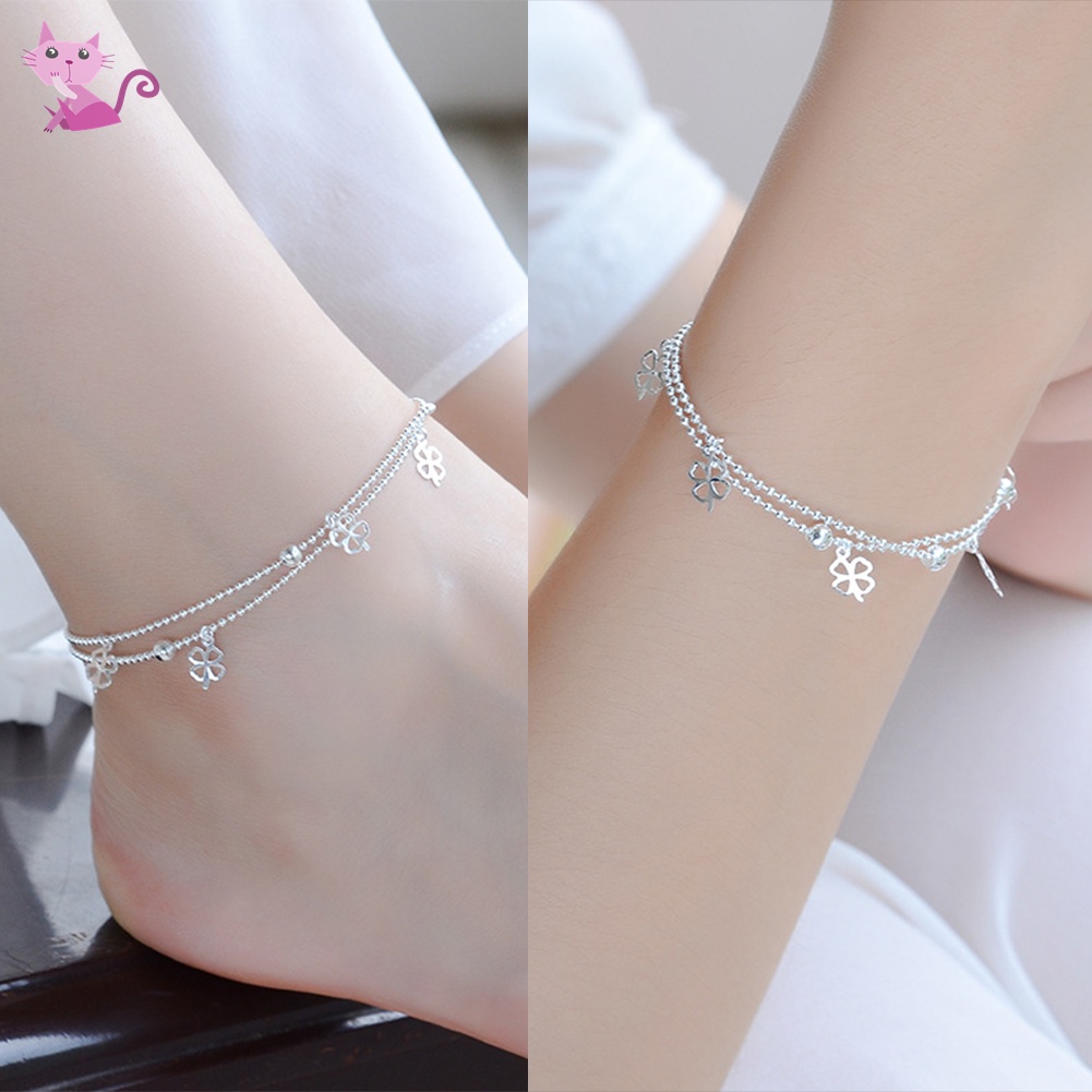 Vòng Đeo Tay Cỏ Bốn Lá Có Thể Xếp Chồng Lên Nhau Kèm Mặt Dây Chuyền Hình Hoa Dành Cho Nữ