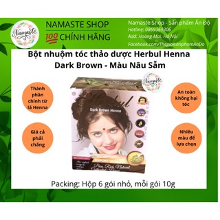 Bột nhuộm tóc thảo dược Herbul Dark Brown Henna - Màu Nâu Sẫm