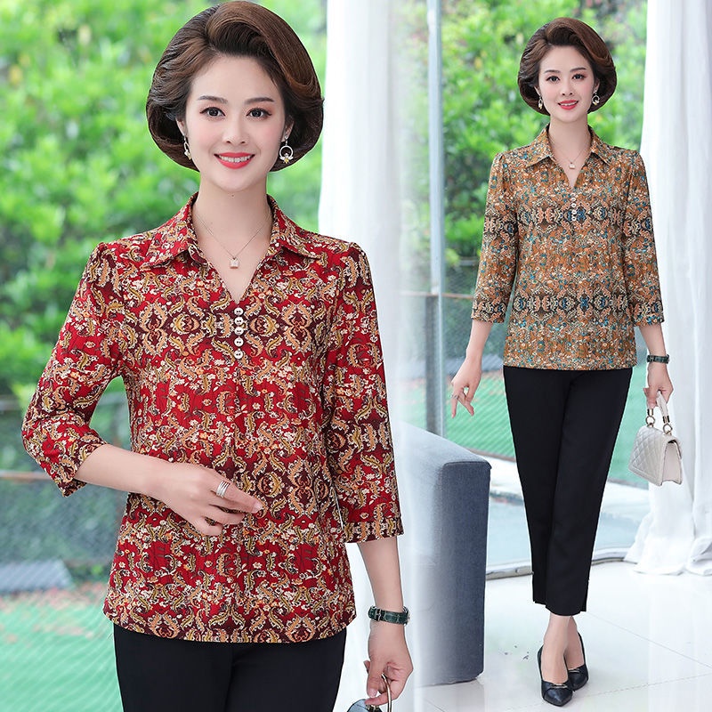 Áo Thun Tay Lửng Dáng Rộng Họa Tiết Hoa Thời Trang Mùa Hè Mới Dành Cho Phụ Nữ Trung Niên Và Người Lớn Tuổi