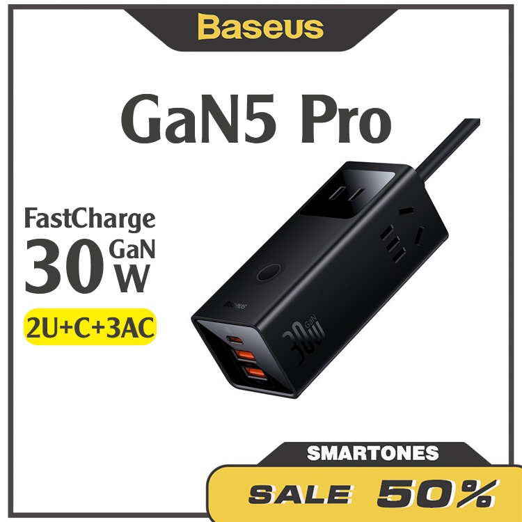 Ổ điện Baseus GaN PowerCombo Digital Power Strip 3AC + 2 USB + Type C (30W)