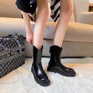 Bốt da nữ Cổ Thấp chữ V chất da mềm Cao Cấp