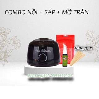 Combo nồi nấu sáp wax lông nóng pro wax 100 + mỡ trăn + 100g sáp màu kèm que gỗ