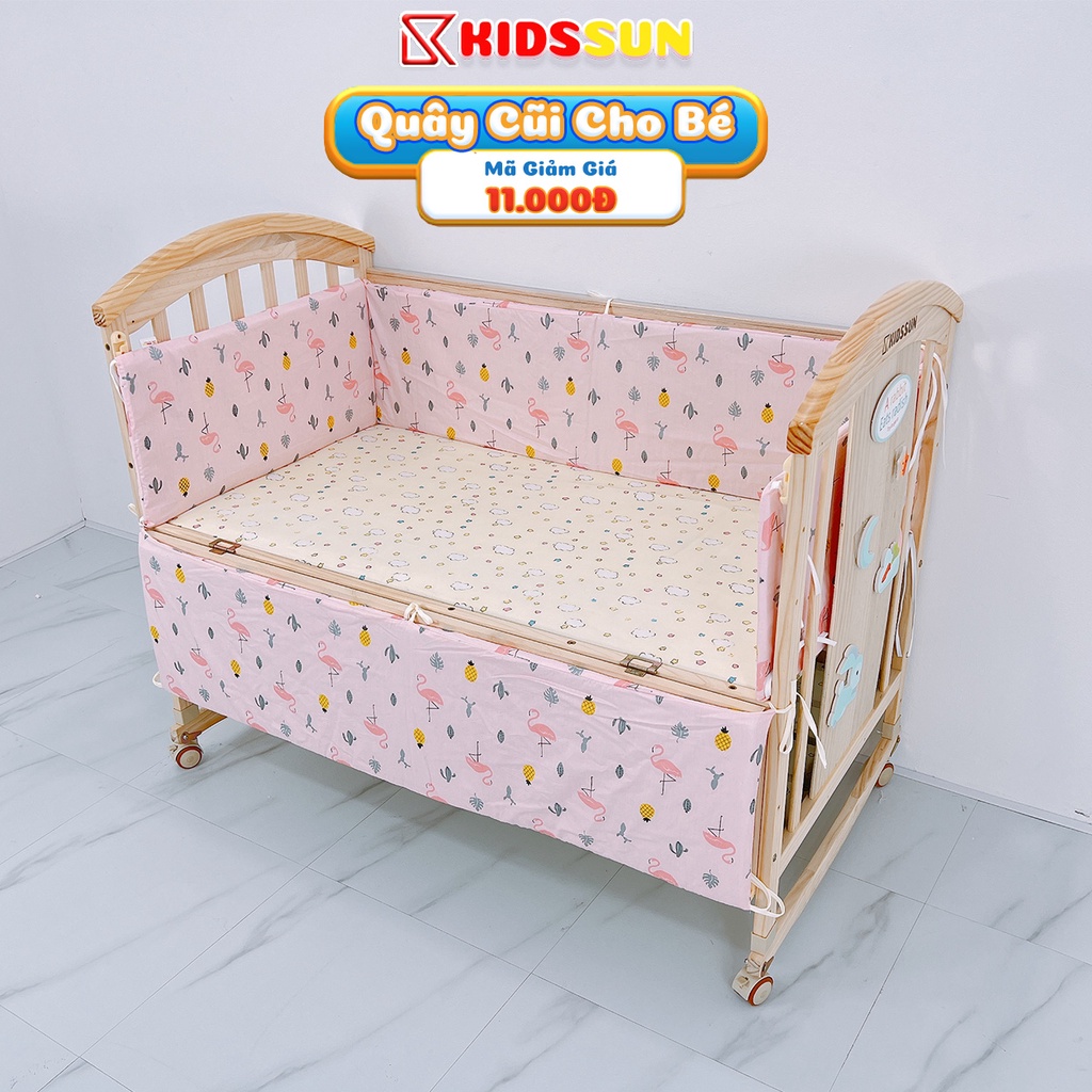 Quây Cũi Cho Bé KIDSSUN Gồm 4 Tấm Ruột Chất Liệu Bông Mềm Và Vỏ Cotton 100% Mẫu Mới Mềm Mịn Cho Giường Cũi