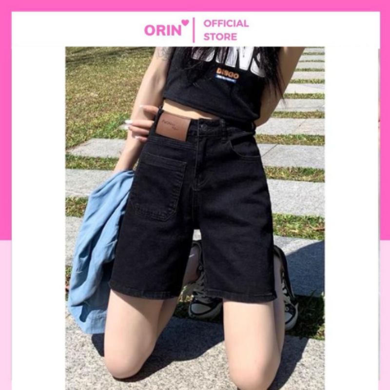 Quần short jean bò nữ Đen Basic có size, quần đùi nữ dáng ngố lửng ống rộng chất bò trơn mền dày sịn basic