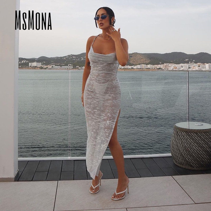 MsMona Đầm Maxi Không Tay Màu Trơn Dáng Ôm Thời Trang 2022 Cho Nữ