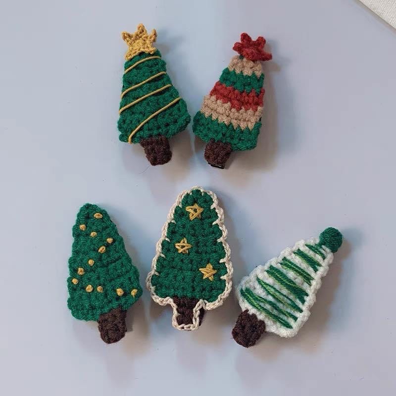 Kẹp tóc len handmade Giáng sinh cây thông Noel dễ thương cho bạn nữ và em bé