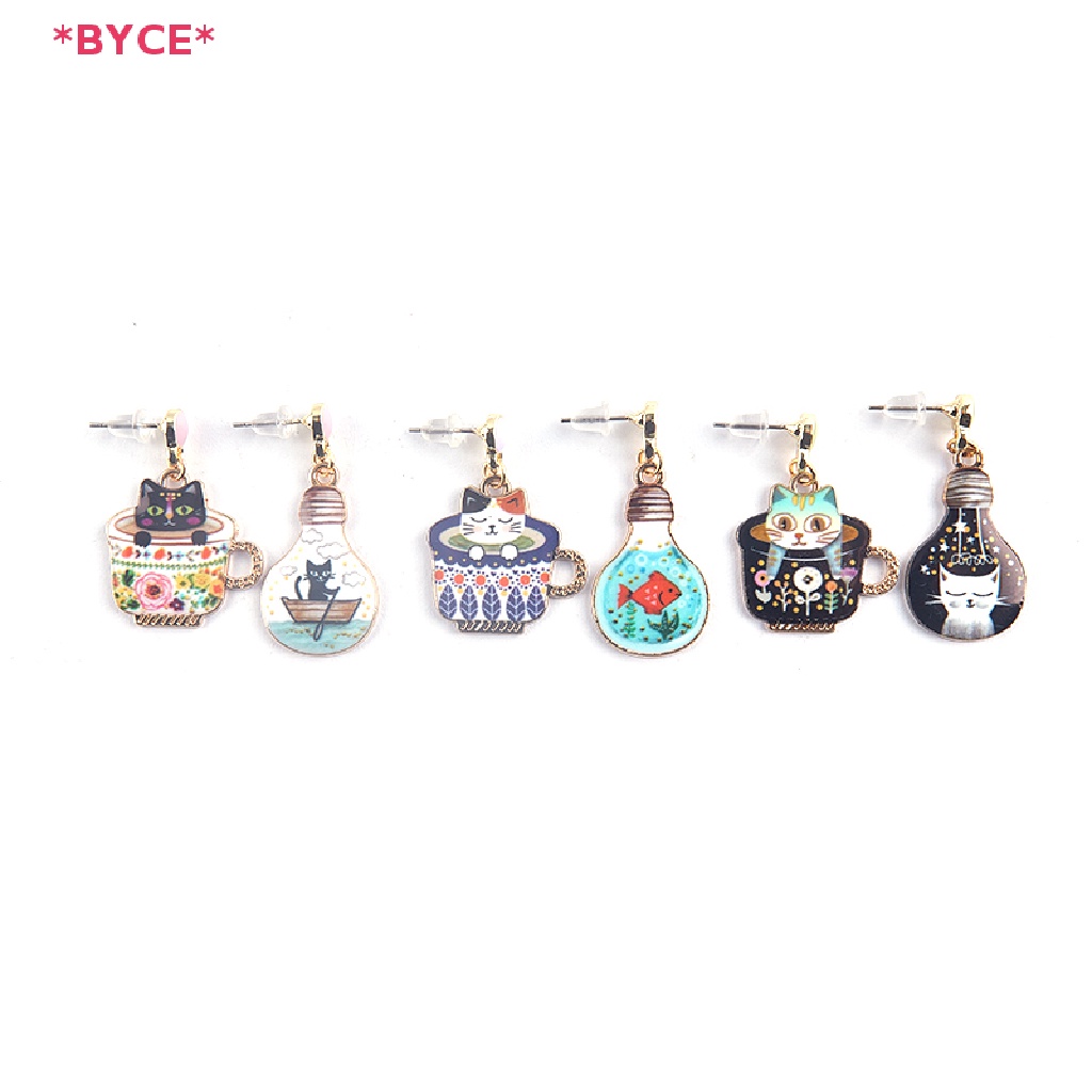 Khuyên Tai Dáng Dài Hình Mèo / Cốc Bóng Đèn Tráng Men Mới Cho Nữ