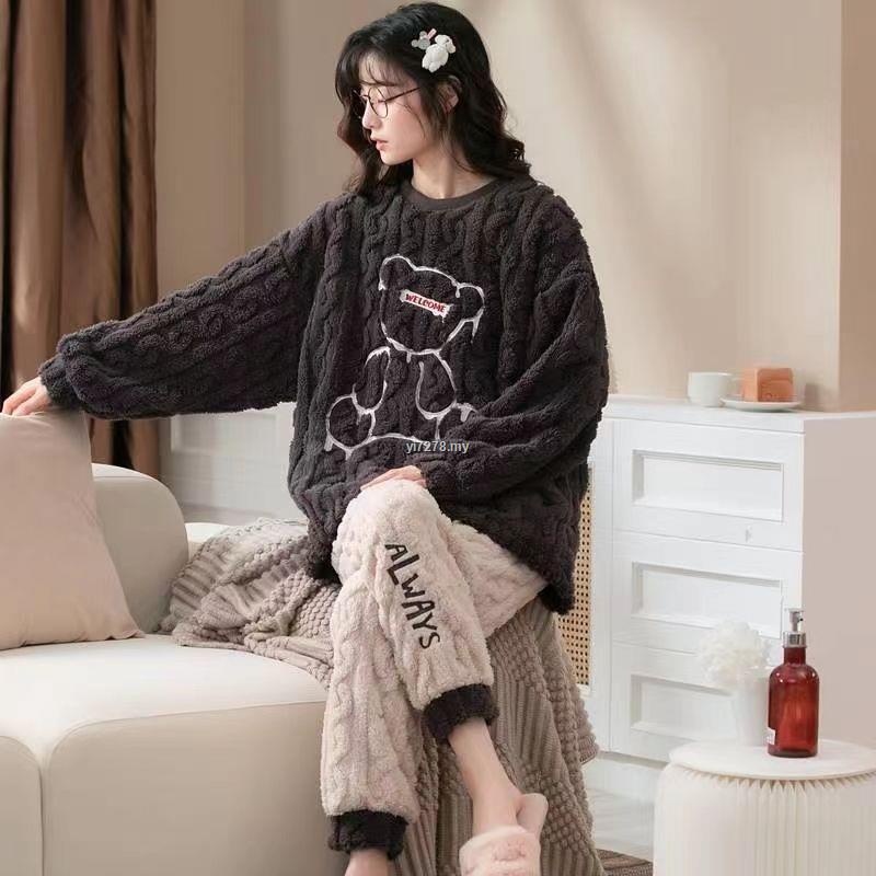 Bộ Đồ Ngủ Chất Nỉ Phối Nhung Dày Dặn In Họa Tiết Hoạt Hình Dễ Thương Thời Trang Thu Đông 2022 Cho Nữ