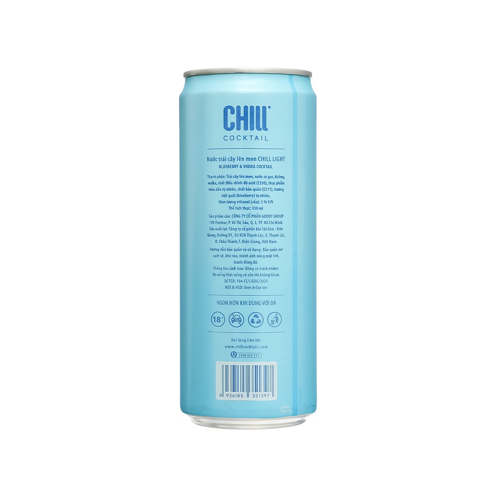 Nước Trái Cây Lên Men Chill Cocktail Blueberry Vị Việt Quất Lon 330Ml