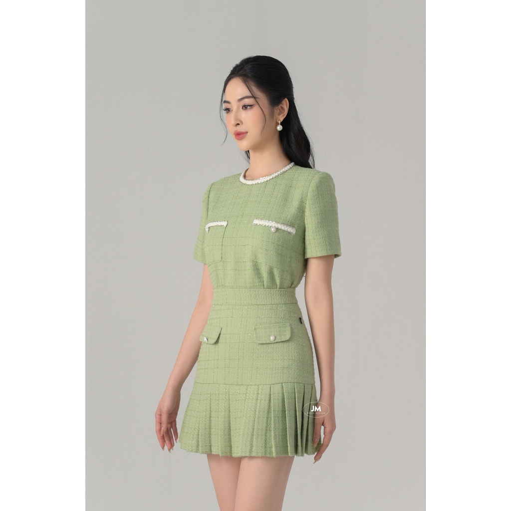 JM Dress Desgin - Áo tweed cổ tròn túi ốp ngắn tay 2T58.2210TW