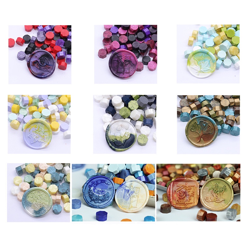 100 cái/bộ Vintage bát giác sáp niêm phong tem đầy màu sắc sáp hạt DIY Vintage handmade phong bì đám cưới bưu thiếp niêm phong sáp hạt