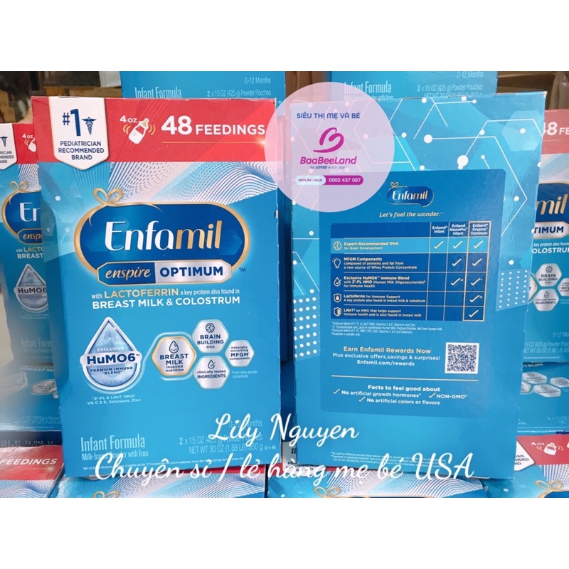 Sữa Enfamil Enspire Optimum Tub nhựa 581g/ Hộp giấy refill 850g mẫu mới nhất có HuMO6 - BAABEELAND